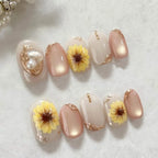 Press-On Nail Set Floral Design Reusable & Glue-Free