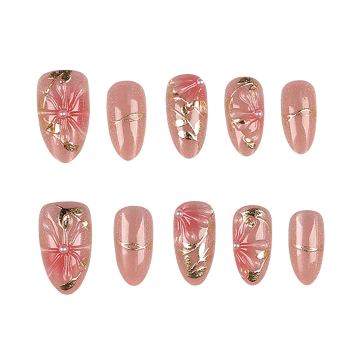 Press-On Nail Set Floral Design Reusable & Lightweight