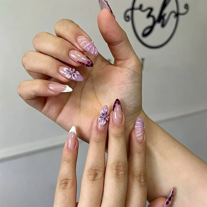 Press-On Nail Set Floral Design Reusable & Multiple Sizes