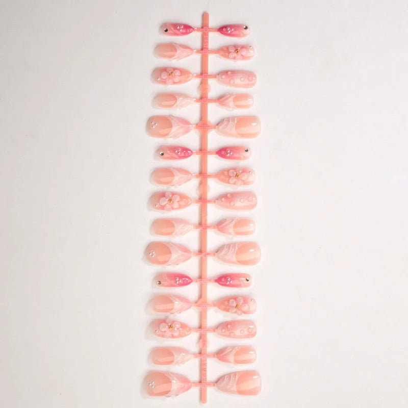 Press-On Nail Set Floral Design Reusable Multiple Sizes