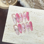 Press-On Nail Set Floral Design Reusable Oval Shape