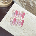 Press-On Nail Set Floral Design Reusable Oval Shape