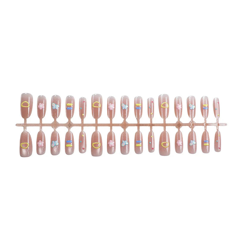 Press-On Nail Set Floral Design Reusable Peel-And-Stick