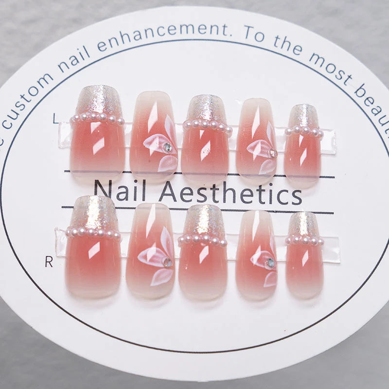 Press-On Nail Set Floral Design Reusable Strong Adhesive