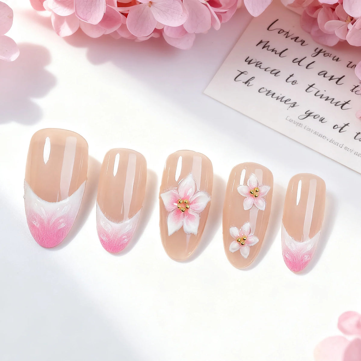 Press-On Nail Set Floral Design Reusable Tabs
