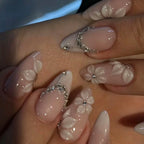 Press-On Nail Set Floral Design & Rhinestones