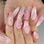 Press-On Nail Set Floral Design & Rhinestones