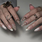 Press-On Nail Set Floral Design & Rhinestones