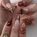 Press-On Nail Set Floral Design & Rhinestones