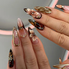 Press-On Nail Set Floral Design & Rhinestones