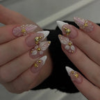 Press-On Nail Set Floral Design & Rhinestones