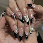 Press-On Nail Set Floral Design & Rhinestones