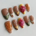 Press-On Nail Set Floral Design & Rhinestones