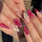 Press-On Nail Set Floral Design & Rhinestones