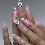 Press-On Nail Set Floral Design & Rhinestones