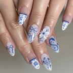 Press-On Nail Set Floral Design & Rhinestones