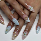 Press-On Nail Set Floral Design & Rhinestones