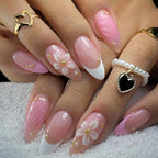 Press-On Nail Set Floral Design & Rhinestones