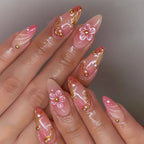 Press-On Nail Set Floral Design & Rhinestones