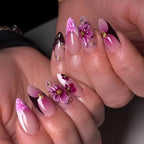 Press-On Nail Set Floral Design & Rhinestones