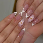 Press-On Nail Set Floral Design & Rhinestones