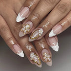 Press-On Nail Set Floral Design & Rhinestones