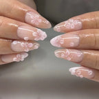 Press-On Nail Set Floral Design & Rhinestones