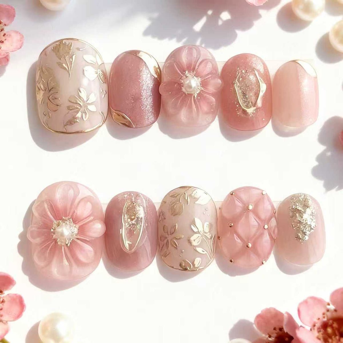 Press-On Nail Set Floral Design Salon-Quality Finish