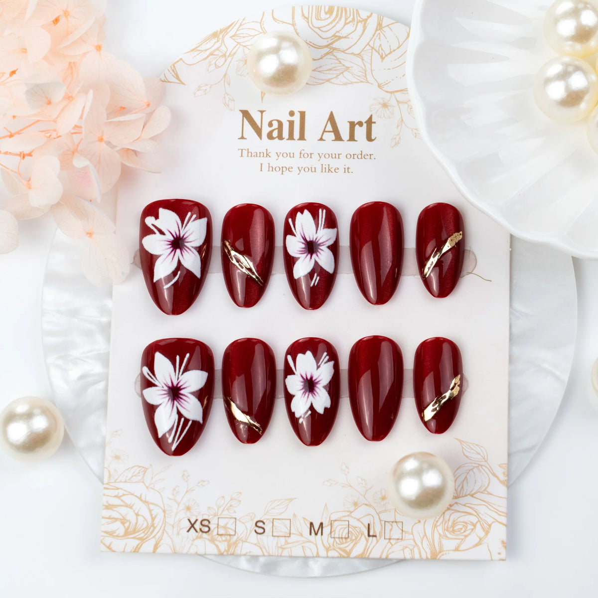Press-On Nail Set Floral Design Self-Adhesive & Chip-Resistant