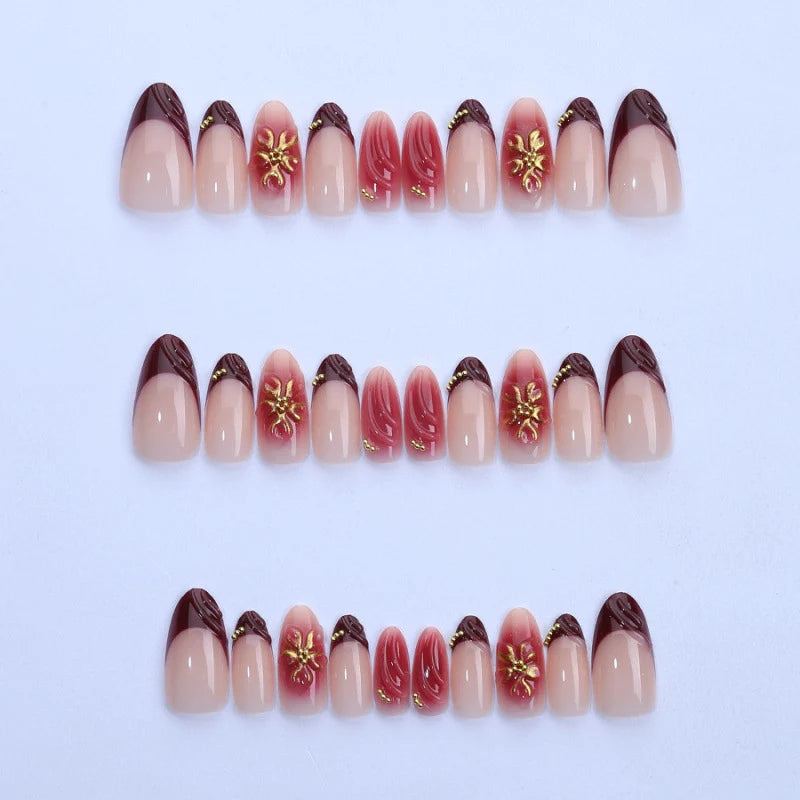 Press-On Nail Set Floral Design Self-Adhesive Multiple Sizes