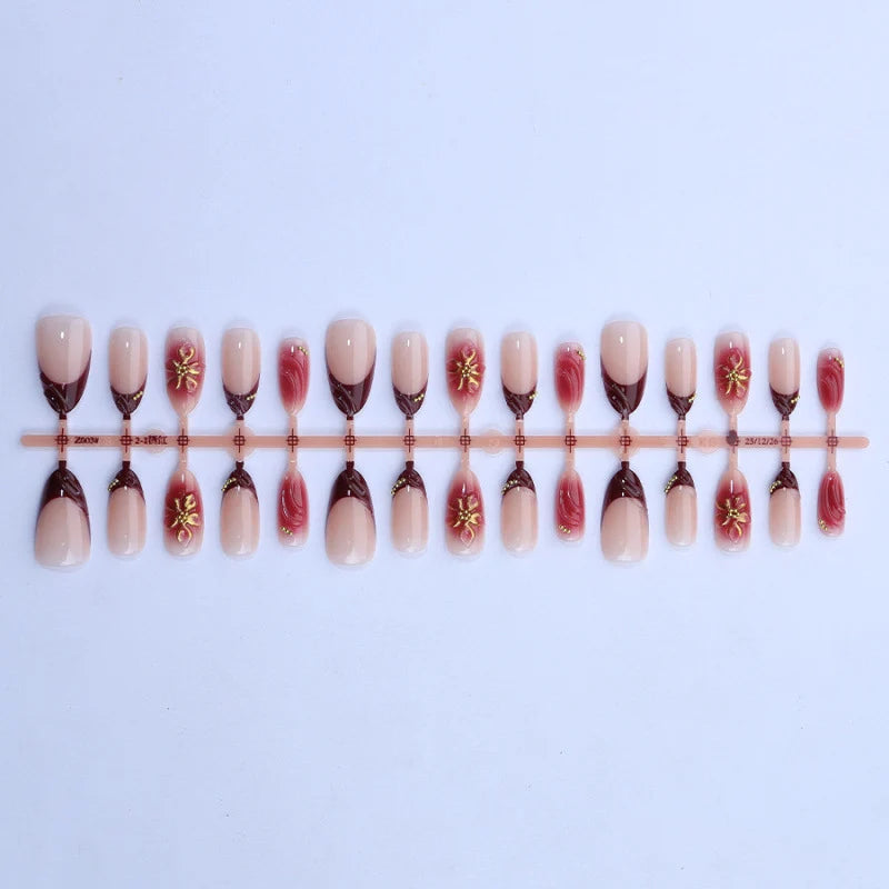 Press-On Nail Set Floral Design Self-Adhesive Multiple Sizes