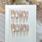 Press-On Nail Set Floral Design Self-Adhesive & Reusable