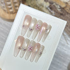 Press-On Nail Set Floral Design Self-Adhesive & Reusable