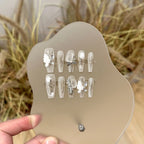Press-On Nail Set Floral Design & Silver Accents