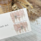 Press-On Nail Set Floral Design & Sparkling Accents Reusable
