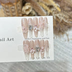 Press-On Nail Set Floral Design & Sparkling Accents Reusable