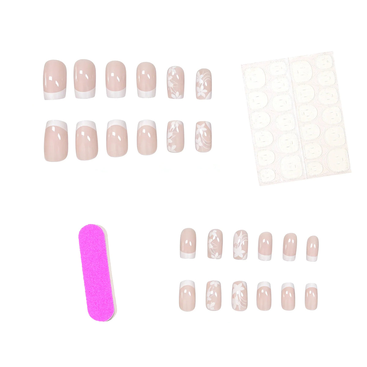 Press-On Nail Set Floral Design Strong Adhesive Comfort Fit