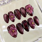 Press-On Nail Set Floral Design Strong Adhesive Multiple Sizes
