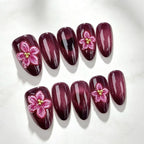 Press-On Nail Set Floral Design Strong Adhesive Multiple Sizes