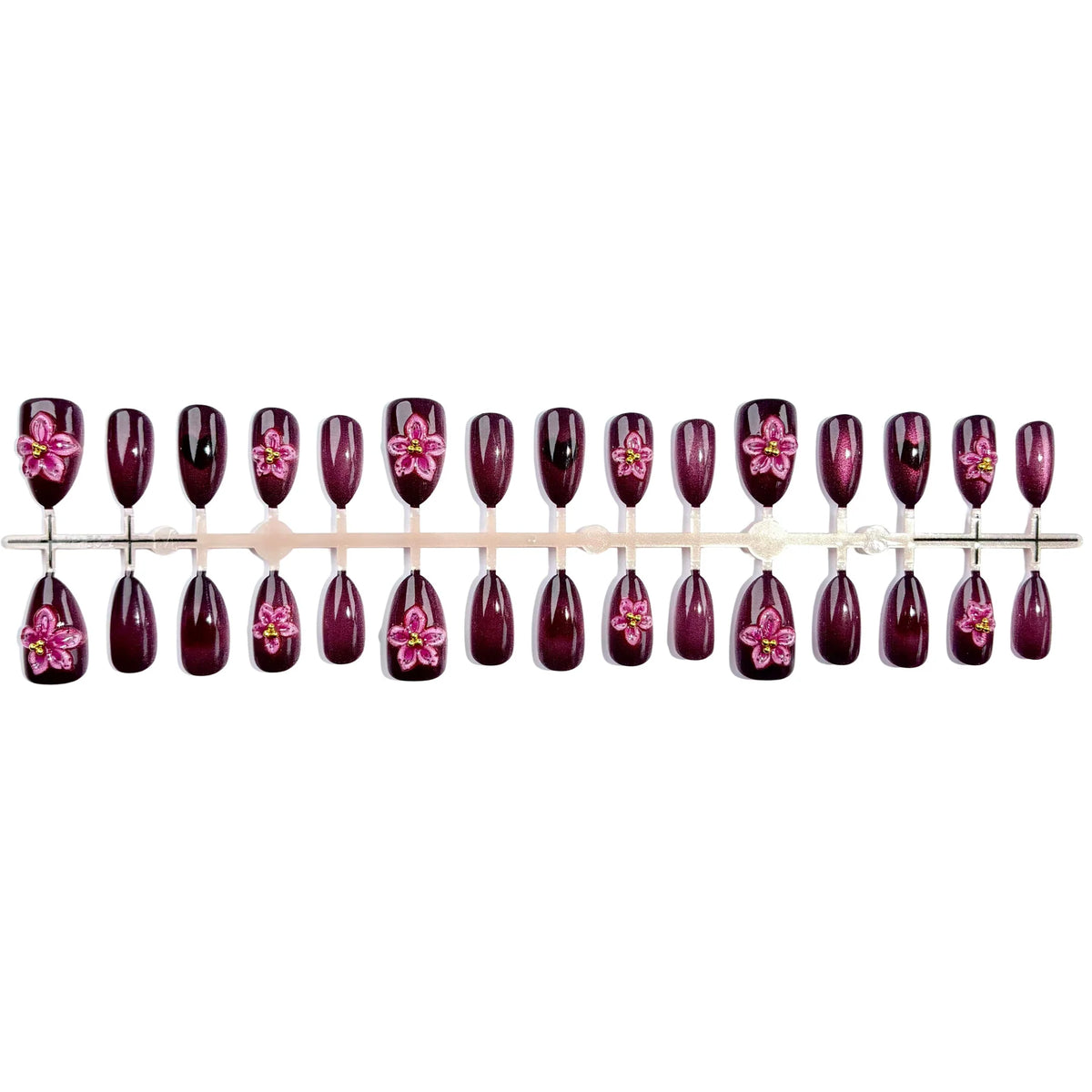 Press-On Nail Set Floral Design Strong Adhesive Multiple Sizes