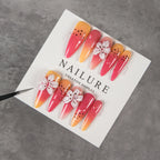 Press-On Nail Set Floral Design Strong Adhesive & Reusable