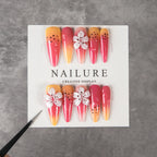 Press-On Nail Set Floral Design Strong Adhesive & Reusable