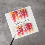 Press-On Nail Set Floral Design Strong Adhesive & Reusable