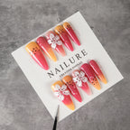 Press-On Nail Set Floral Design Strong Adhesive & Reusable