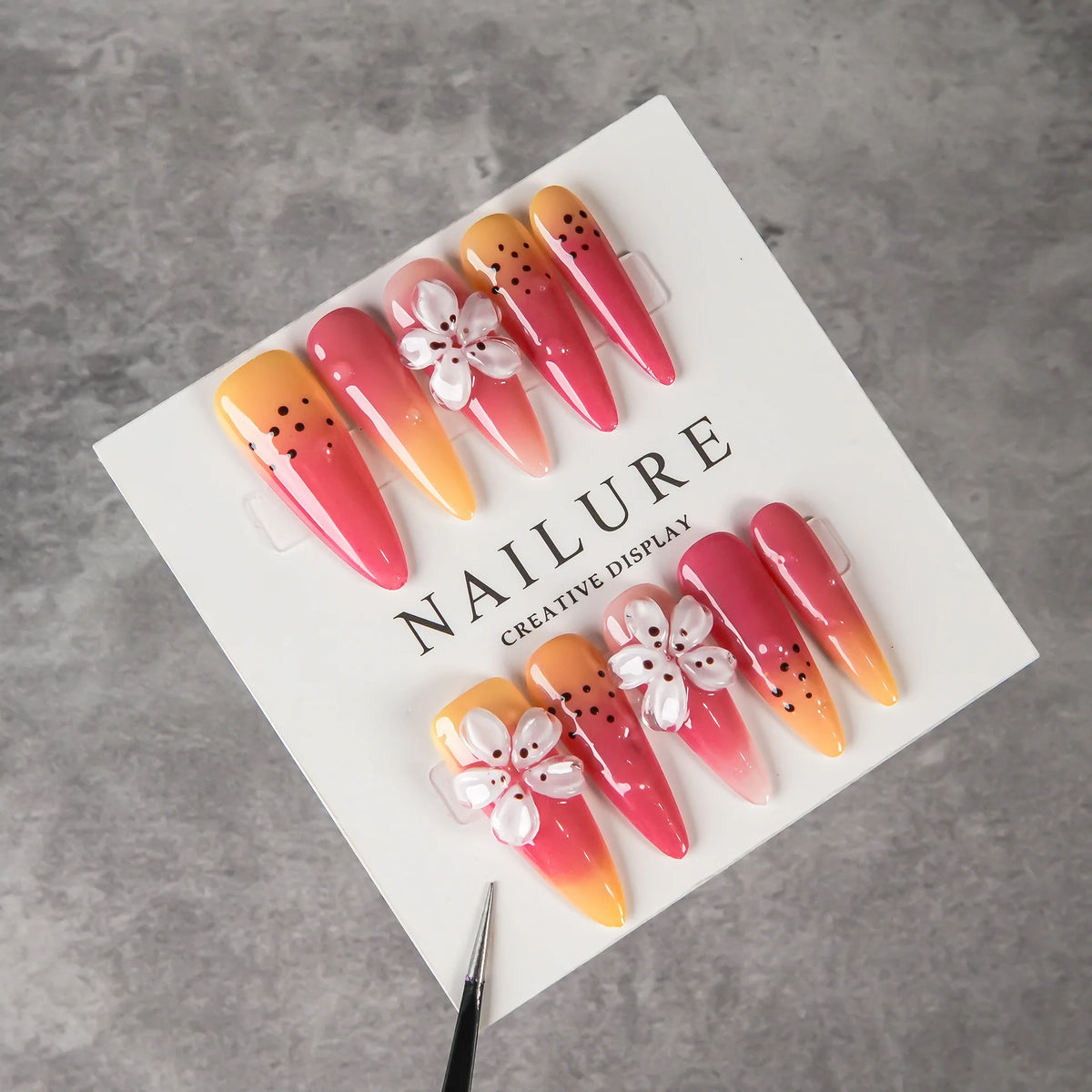 Press-On Nail Set Floral Design Strong Adhesive & Reusable