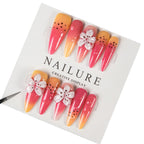 Press-On Nail Set Floral Design Strong Adhesive & Reusable