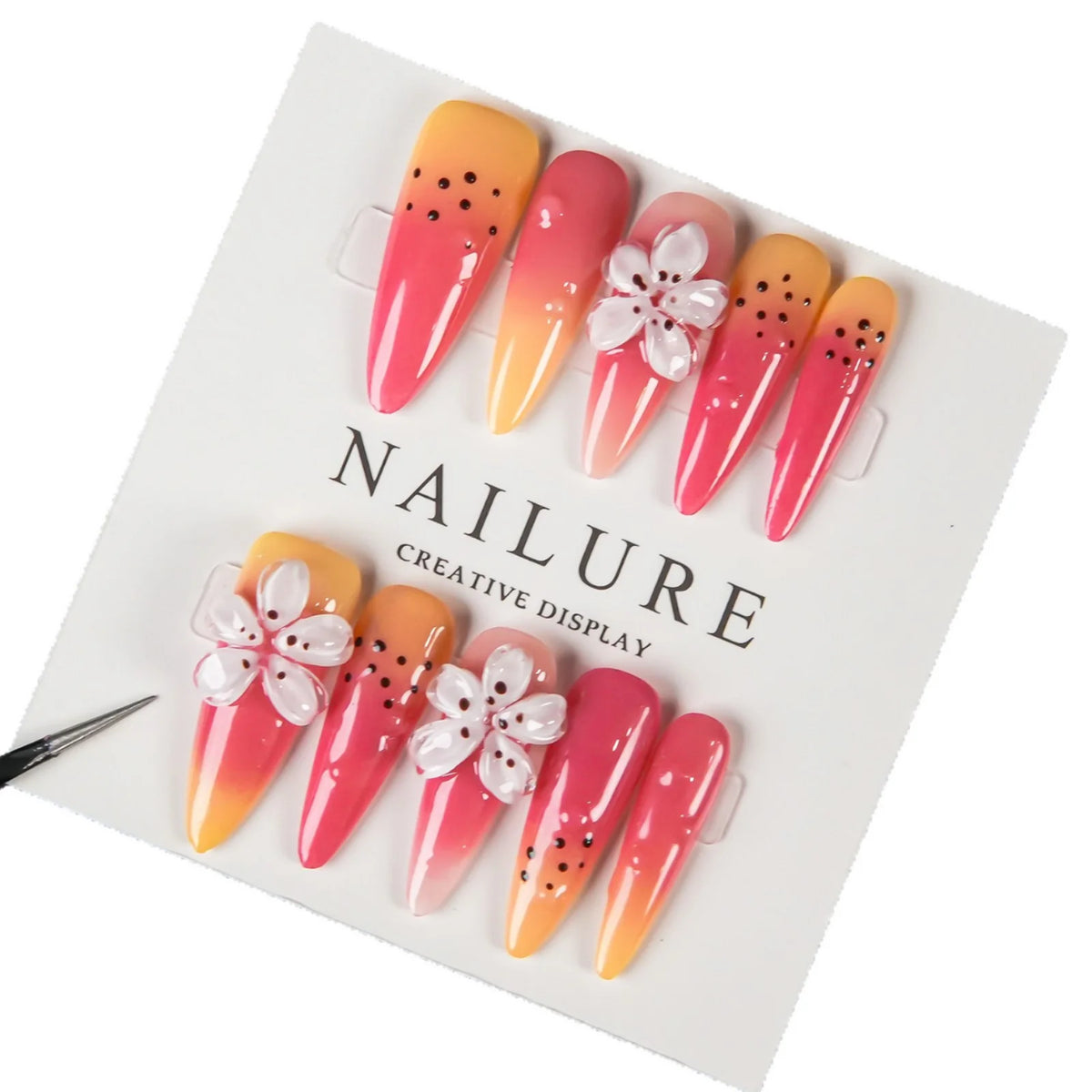 Press-On Nail Set Floral Design Strong Adhesive & Reusable