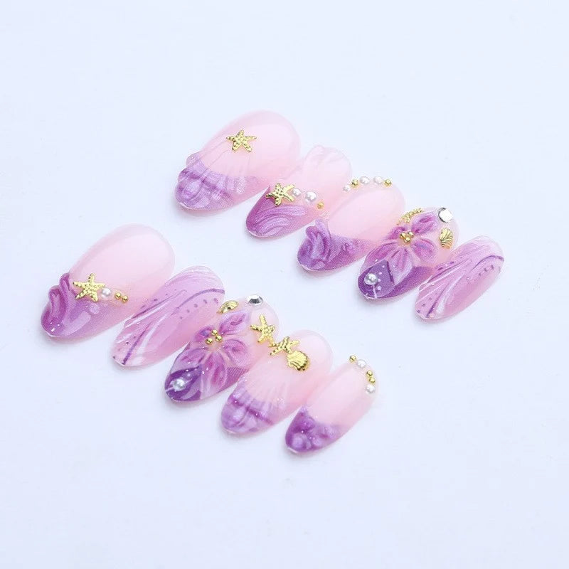 Press-On Nail Set Floral Design Various Sizes