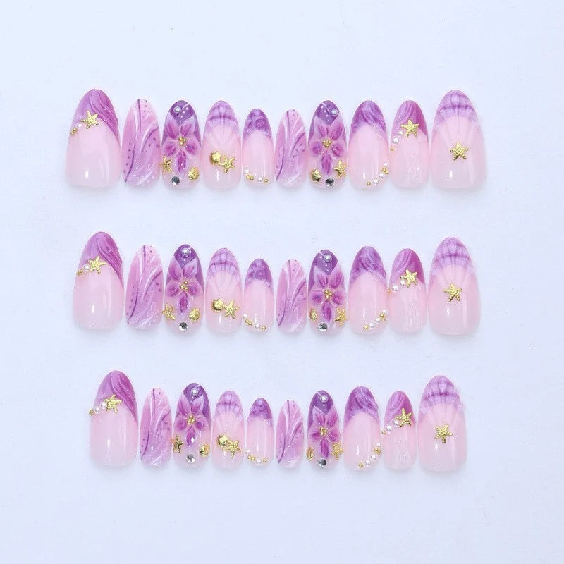 Press-On Nail Set Floral Design Various Sizes