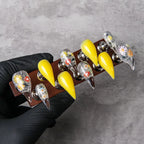 Press-On Nail Set Floral Design & Yellow Tips